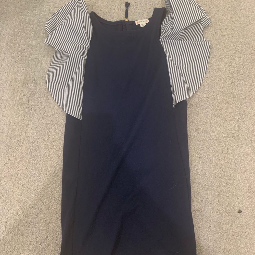 Navy and white casual dress.